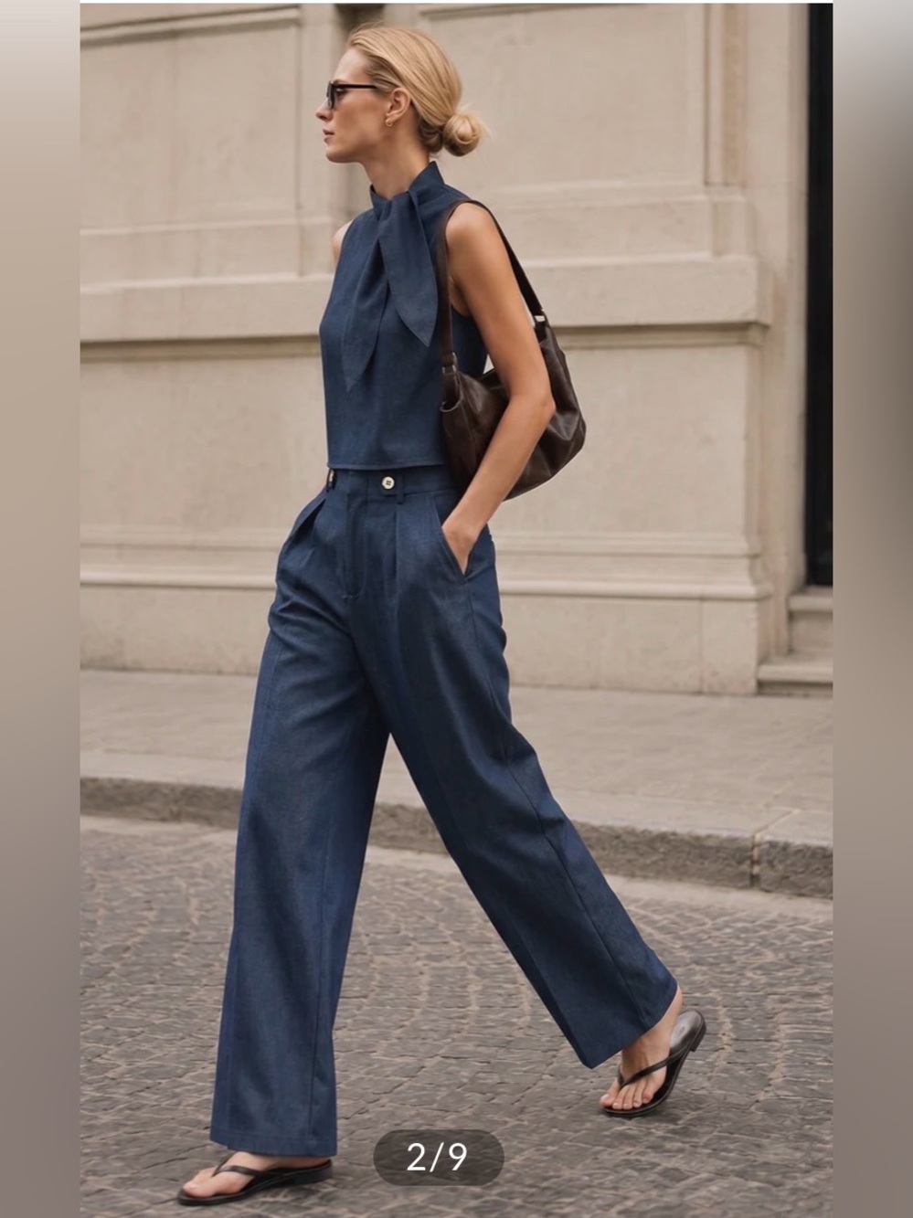 Commense Navy Sleeveless Wide-Leg Jumpsuit with Neck Tie Scarf - Picture 2 of 10